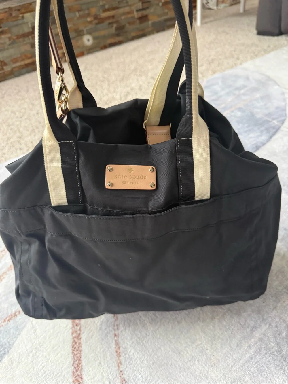 kate spade Black Nylon Shoulder Tote with Cream Straps